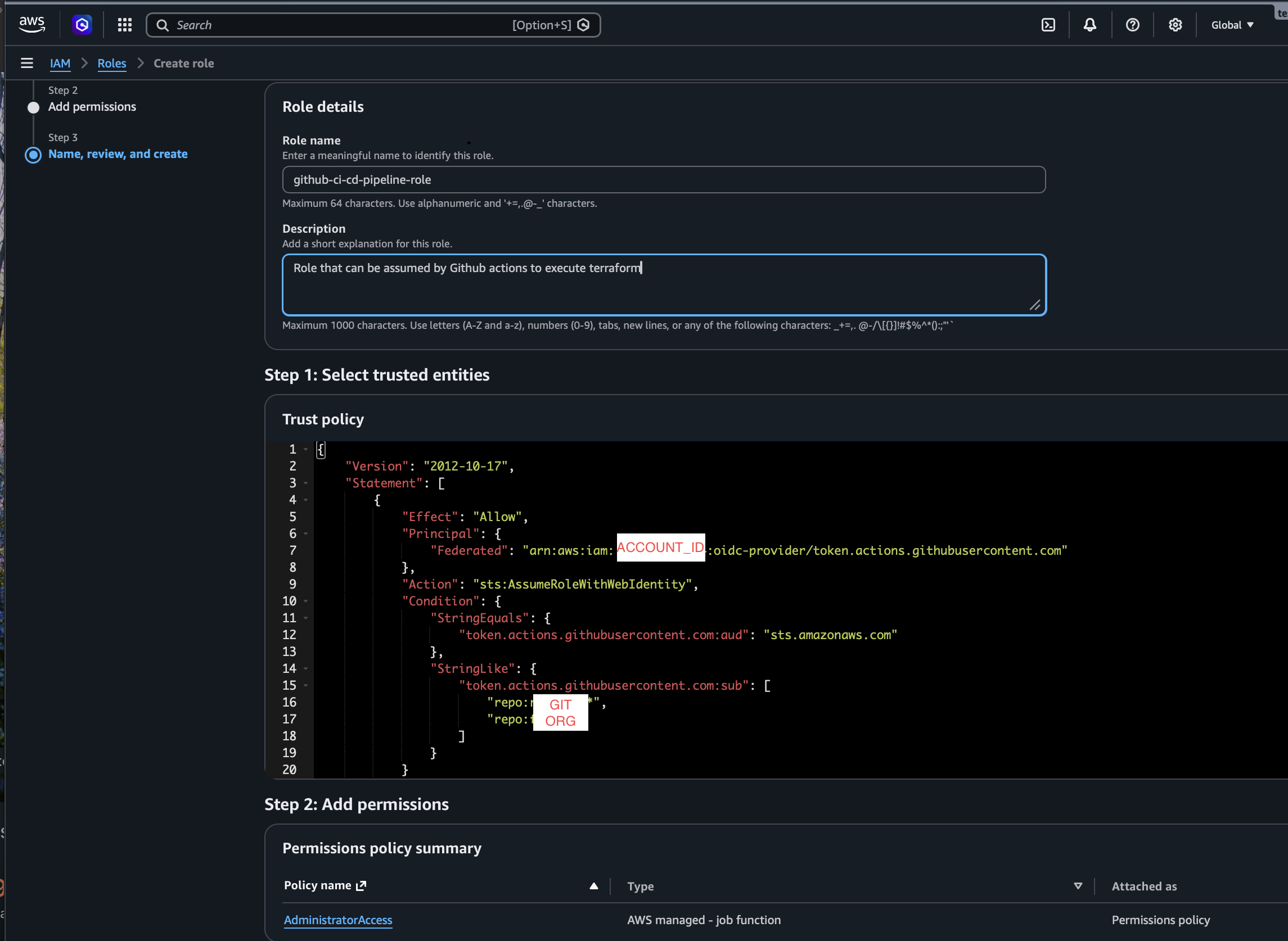 Summary of IAM role creation with permissions attached